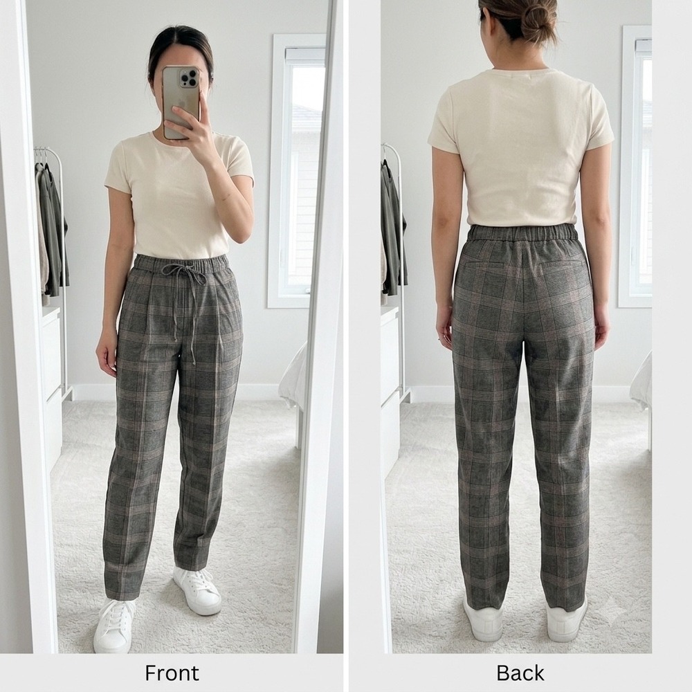 Old Navy Womens Pants XS Petite Gray Plaid Straight Pull On Comfort Waistband